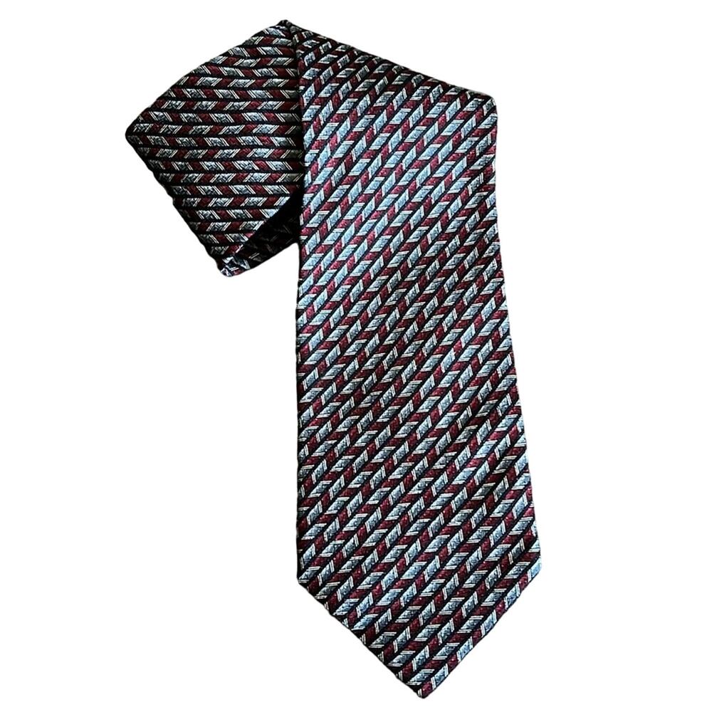 Paulo Vasari Gray/Burgundy Abstract Design 100%‎ Silk Neck Tie Made In Italy